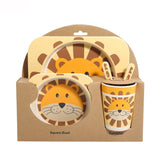 5pcs/set Baby Dish Tableware Children Cartoon Feeding Dishes Kids Natural Bamboo Fiber Dinnerware With Bowl Fork Cup Spoon Plate