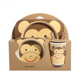 5pcs/set Baby Dish Tableware Children Cartoon Feeding Dishes Kids Natural Bamboo Fiber Dinnerware With Bowl Fork Cup Spoon Plate