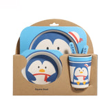 5pcs/set Baby Dish Tableware Children Cartoon Feeding Dishes Kids Natural Bamboo Fiber Dinnerware With Bowl Fork Cup Spoon Plate