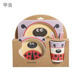 5pcs/set Baby Dish Tableware Children Cartoon Feeding Dishes Kids Natural Bamboo Fiber Dinnerware With Bowl Fork Cup Spoon Plate