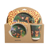 5pcs/set Baby Dish Tableware Children Cartoon Feeding Dishes Kids Natural Bamboo Fiber Dinnerware With Bowl Fork Cup Spoon Plate