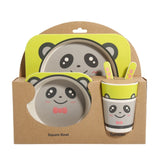 5pcs/set Baby Dish Tableware Children Cartoon Feeding Dishes Kids Natural Bamboo Fiber Dinnerware With Bowl Fork Cup Spoon Plate