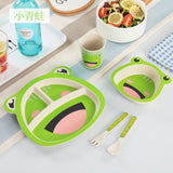 5pcs/set Baby Dish Tableware Children Cartoon Feeding Dishes Kids Natural Bamboo Fiber Dinnerware With Bowl Fork Cup Spoon Plate